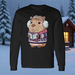 T-shirt à manches longues avec motif Capybara en costume de Noël, design ambiance hivernale - Product Image 3