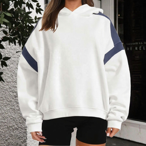 Sweat-shirt à capuche d'hiver pour femme, pull à manches chauve-souris, col rond, devant color block, style streetwear décontracté - Product Image 3