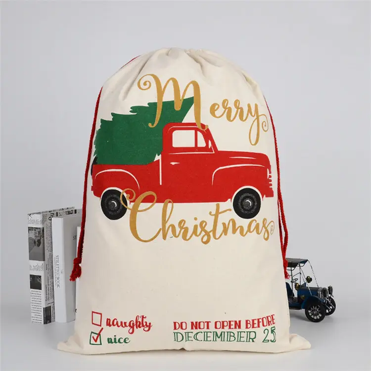Boş Santa çuval, kişiselleştirilmiş İpli çanta ve hediye kurdele boyutu 26 "X 18.7" (çizgili), noel kanvas çanta
