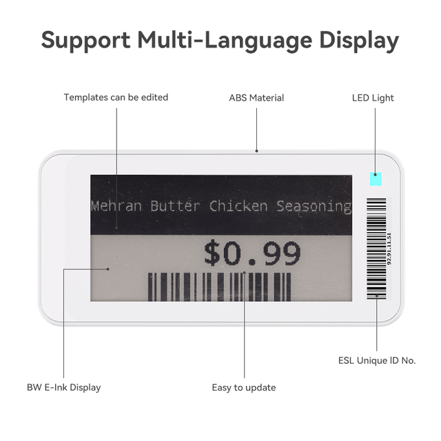 2.13 Inch ABS Wireless Digital Price Display Tags Cloud-Based EAS System for Shopping Mall Supermarket Electronic Shelf Labels