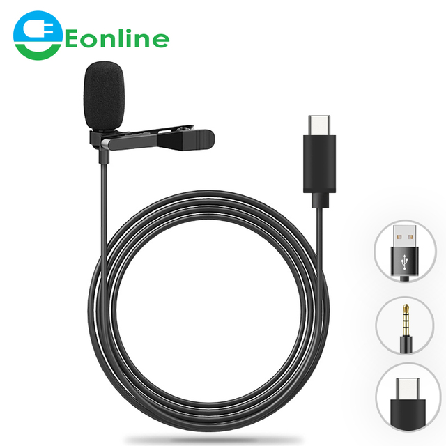 Portable External 3.5mm Jack Clip-on Lapel Lavalier Microphone for Phone Handsfree Wired Condenser Mic for Teaching Speeching