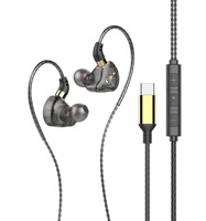 Écouteurs intra-auriculaires filaires USB-C, micro 3 boutons, écouteurs stéréo Hi-Fi transparents, ajustement supra-auriculaire et connecteur plaqué or pour téléphones et PC