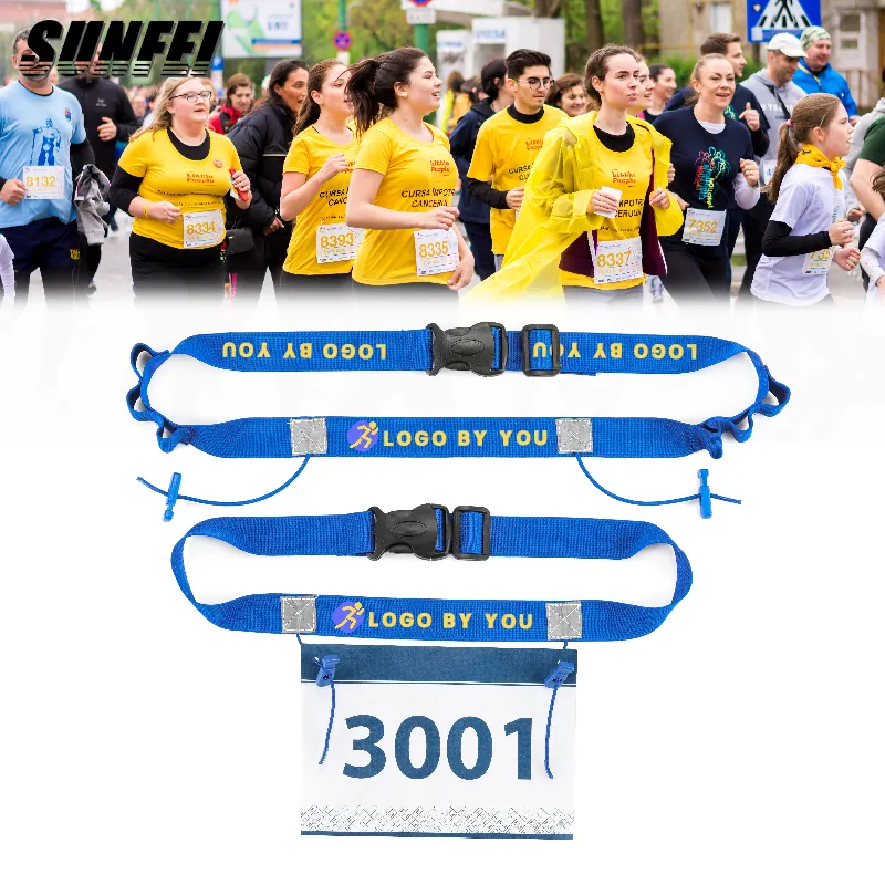 SunFei individuelles LOGO laufen Rennen Nummer Gürtel Triathlon Polyester Renngürtel einstellbarer Marathon Rennen Nummer Gürtel