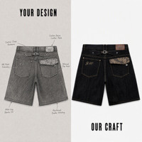 Shorts en jean personnalisés pour homme, 14 oz, légers, mi-longs, respirants, 100 % coton, coupe ample, jambe large, denim indigo brut, avec plusieurs boutons et cordon de serrage