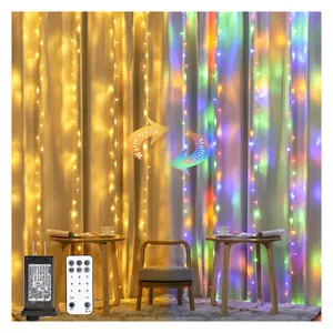 9.8 X 9.8ft 300LED 11Modes Dual Color Changing Curtain Lights Remote Connectable Plug In Christmas String Lights