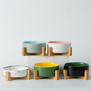 BESTCERA ciotola in ceramica per animali domestici con supporto in bambù per alimenti per animali domestici e acqua piatto di alimentazione eco-scivolo per cani gatti - Product Image 3