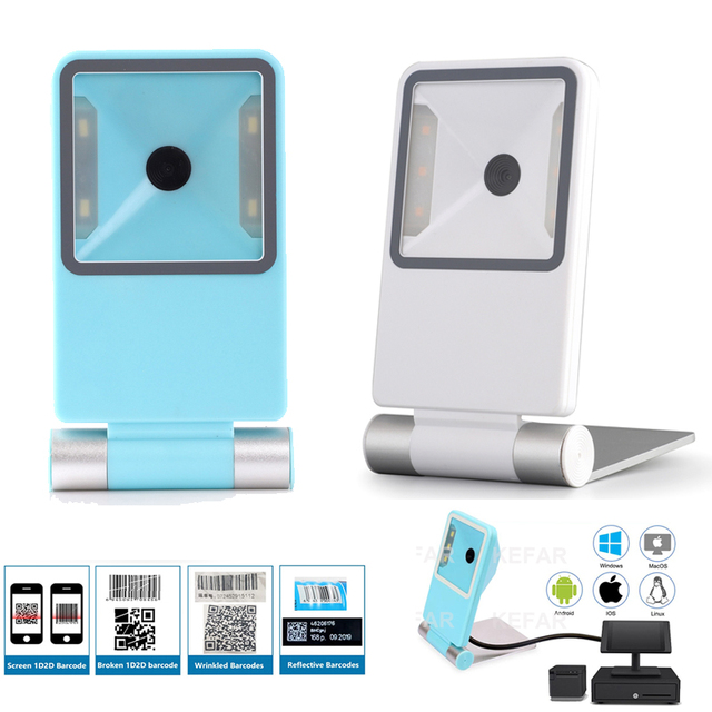 1D 2D QR Wireless Desktop Barcode Scanner, Omnidirectional Hands-Free USB Barcode Reader Scanner, Automatic Sense Barcode Reader