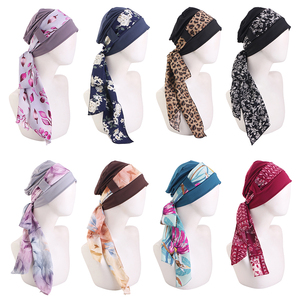 Turban pour femme tendance avec bande imprimée léopard, foulard pré-noué, turban extensible imprimé, bonnet chimio, couvre-chef - Product Image 3