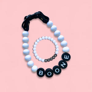 Set Collare e Braccialetto per Animali Domestici con Catena, Perline Acriliche con Lettere Inglesi, Cordino Elastico, Impermeabile e Regolabile - Product Image 5