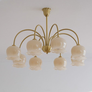 Suspension LED en cuivre massif, blanc chaud, hauteur réglable, intensité variable, style rétro français crème pour salon, chambre à coucher, salle à manger - Product Image 6