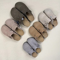 Mules unisexes en cuir véritable avec semelle en bois, confortables, antidérapantes, à enfiler, bout fermé, fourrées pour femme - Vente en gros
