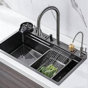 Modern Black Nano Matte Single Bowl Undermount Rectangular Stainless Steel <b>Kitchen</b> <b>Sink</b> with Customizable Options - Product Image 4