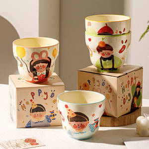 Taza de Desayuno Infantil de Porcelana Blanca Resistente a Altas Temperaturas, Apta para Microondas, con Diseño de Dibujos Animados, para Familias de Cuatro Personas - Product Image 2