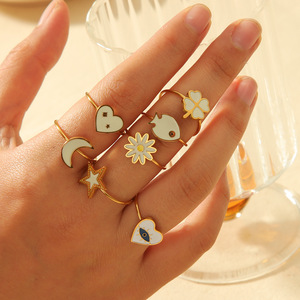 Fashion <b>Rings</b> Women Enamel Heart Star Flower <b>Adjustable</b> Open <b>Ring</b> Gift Jewelry - Product Image 4