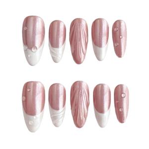 Venta al por mayor 10 piezas de lujo estilo francés almendra/patrón cuadrado 3D Gel prensa <span class=keywords><strong>uñas</strong></span> pintadas a mano <span class=keywords><strong>uñas</strong></span> artificiales personalizadas - Product Image 1
