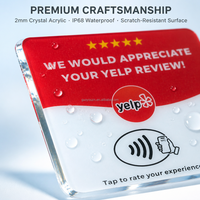 Carte NFC personnalisée en acrylique pour avis Yelp, NTAG213 13,56 MHz, support sans contact pour avis sur les réseaux sociaux pour restaurants, cafés et boutiques