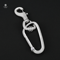 Porte-clés mousqueton en laiton de haute qualité, grande taille, style Hip Hop Iced Out, avec moissanite VVS, passe le test du diamant