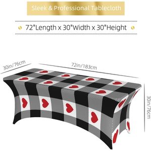 Nappe extensible vichy à carreaux de buffle noir en forme de coeur adaptée pour des tables rectangulaires de 6 pieds pour des hôtels de marque d'événements de fête - Product Image 4