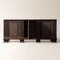 Buffet d'appoint en bois massif cannelé de luxe en chêne noir à 3 portes pour salle à manger d'hôtel et rangement domestique