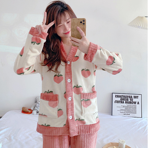 Abbigliamento da notte in flanella cartone animato Kawaii autunno inverno abiti da notte caldi termici PJ con chiusura elastica in vita - Product Image 2