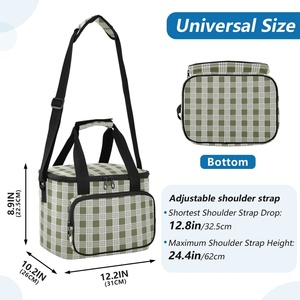 Hawaiian Custom Green Gingham Checked Print Large Capacity Waterproof Insulated Cooler <b>Bags</b> Thermal Tote <b>Lunch</b> <b>Bag</b> for Women Men - Product Image 3