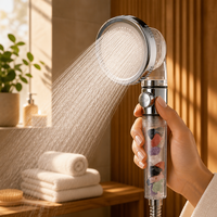 Pommeau de Douche Portable en Pierres de Cristal Naturelles, 3 Fonctions : Haute Pression, Économie d'Eau, Jet Massant et Pluie
