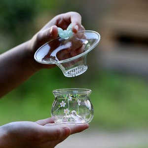 Oogishido Glass <b>Tea</b> Infuser With Flower Design 100Ml For Kung Fu <b>Tea</b> <b>Set</b> - Product Image 1
