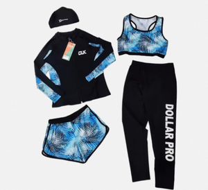 Traje de Baño Completo Negro y Azul al por Mayor para Mujer, Impermeable, Diseño Estampado de Nailon y Elastano - Product Image 3