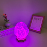 Romantique 3D impression fleur bourgeon lampe de bureau Base en bois massif LED avec télécommande Art atmosphère lampe chambre Bar décor veilleuse