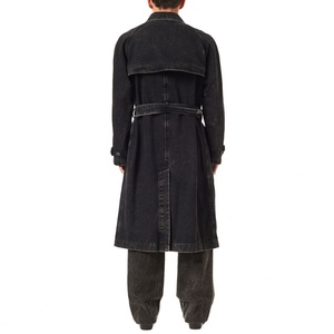 เสื้อโค้ทเทรนช์โค้ทผู้ชาย สไตล์วินเทจสุดหรู สีเทาซีดจาง ผ้าฝ้าย 100% กระดุมสองแถว มีเข็มขัดรัดเอว แจ็คเก็ตเดนิมยาว กันลม สำหรับผู้ชาย - Product Image 3