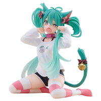 Figurine Miku de bureau avec oreilles de chat, version T-shirt, authentique statue d'anime, en gros, en stock