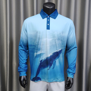 Custom Logo Printed Fishing Polo T-Shirts Outdoor UPF50+ Sun Protective Quick Dry Breathable Long Sleeve Golf Fishing Polo Shirt