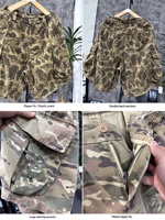 Shorts pour hommes en coton 100% camouflage, coupe ample, multi-poches, jambe droite, taille élastique, effet délavé