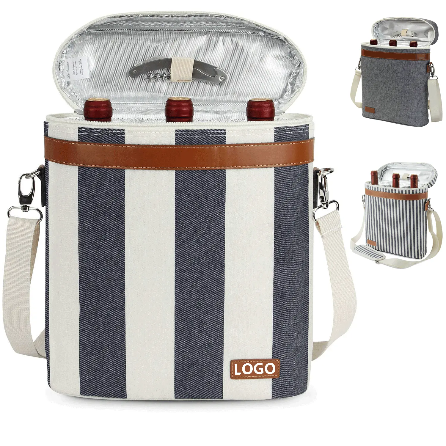 Saco cooler portátil isolado de vinho, sacola de vinho personalizada com 3 garrafas, design exclusivo, para praia, piquenique