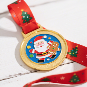 Medalla Navideña Personalizada Chapada en Oro, Aleación de Zinc con Esmalte Suave, Borde Redondeado con Diseño de Santa Claus y <span class=keywords><strong>Hombre</strong></span> de Jengibre de Dibujos Animados, Fundición UV - Product Image 6