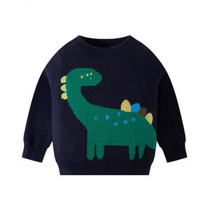 เสื้อสเวตเตอร์ถักลายไดโนเสาร์สำหรับเด็ก สีกรมท่า ผ้าฝ้าย ฤดูใบไม้ร่วง ฤดูหนาว เสื้อพูลโอเวอร์เด็กผู้ชาย ลายการ์ตูน - Product Image 1