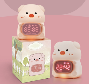 Cute Pig Soft Silicone <b>LED</b> Night Light With Alarm <b>Clock</b> USB Rechargeable Dimmable Colorful Sleep Lamp For kids Bedroom - Product Image 1
