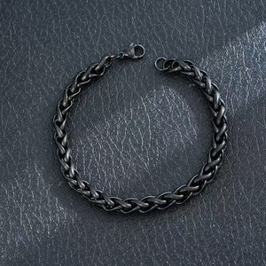 Vente en gros de bracelets pour hommes en acier inoxydable, style hip-hop, chaîne cubaine torsadée, fermoir mousqueton, noir NK - Product Image 4