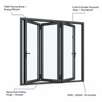 Porte accordéon pliante en aluminium JUNYAO Factory AS2047 NFRC à rupture de pont thermique PA66, double vitrage trempé insonorisé pour balcon et villa