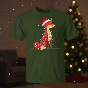 T-shirt graphique animalier avec lumières de Noël Fox, unisexe pour adultes - Product Image 3