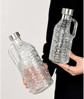 Botol Kaca Transparan Kedap Udara Desain Baru 500ml dengan Pegangan, Sablon, Kapasitas Besar untuk Penyimpanan Tequila dan Jus