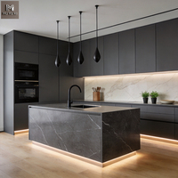 Meubles de cuisine italiens de luxe minimalistes, îlot central, noir gris mat, sans poignées, modernes, sur mesure, ensemble de meubles de garde-manger pour l'Australie