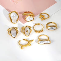 Collection de bagues en acier inoxydable plaqué or 18 carats PVD style Bohème Chic avec perles, géométriques uniques, certifiées, étanches et inaltérables pour femme, idéales pour les soirées