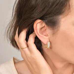 Dainty Gold Color Metal Hoop Earrings For Women Lady Trendy Bling CZ Stone U Shaped Earring Party Wedding Gifts Jewelry