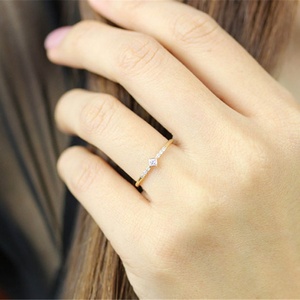 925 Sterling Silver Jewelry Plated Yellow Gold Square Cut <b>Dainty</b> <b>Ring</b> Moissanite <b>Ring</b> Set - Product Image 5