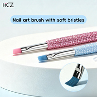 Hechunzi – Lot de 5 pinceaux à ongles avec manche en strass, poils en nylon, pour gel, vernis acrylique et détails, pour salon de manucure professionnel