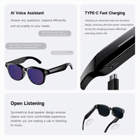 Lunettes intelligentes de traduction IA avec assistant vocal IA, écoute active, double haut-parleur, charge rapide Type C et faible consommation d'énergie