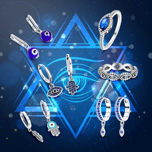 Parure <span class=keywords><strong>de</strong></span> <span class=keywords><strong>Bijoux</strong></span> MULA – Perles, Bagues, Boucles d'Oreilles, Collier et Bracelet Oeil Protecteur en Argent 925, Grande Vente - Product Image 3