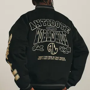 Custom New Men Wool Body Leather Sleeves Embroidered Chenille Patches Varsity Jacket Letterman Baseball College Jacket