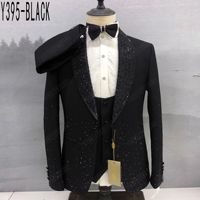 Costume de marié noir élégant à perles, costume de matin pour homme, costume de scène, costume de cosplay, costume de soirée pour homme, blazer de mariage pour témoin (veste + pantalon)